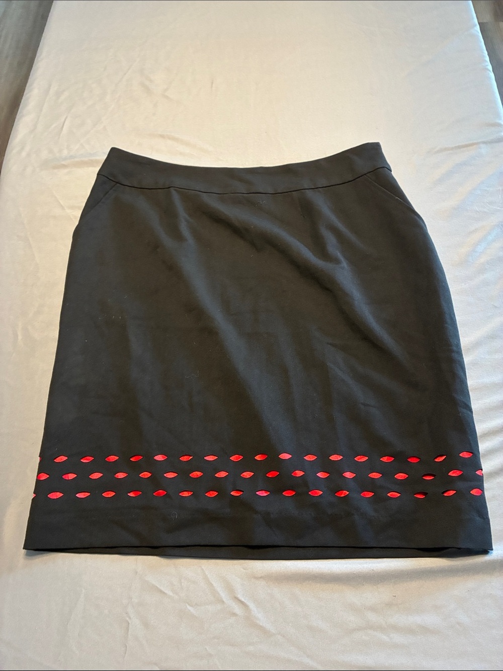Ashro Black Pencil Skirt with Red Cutout Trim